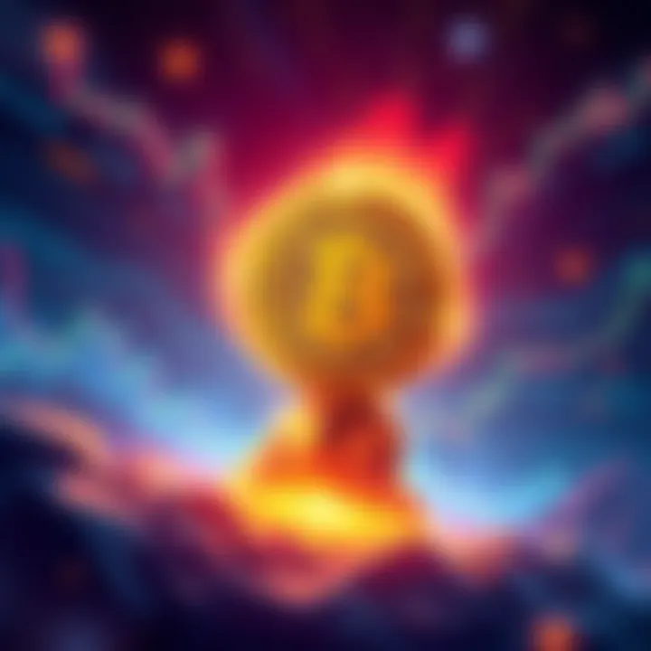 An illustration showing a rising Bitcoin symbol along with price charts and excitement among investors, representing the potential climb to $55K.