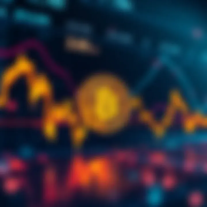 A chart representing Bitcoin's fluctuating prices, with noticeable drops and spikes, symbolizing its volatile market journey.