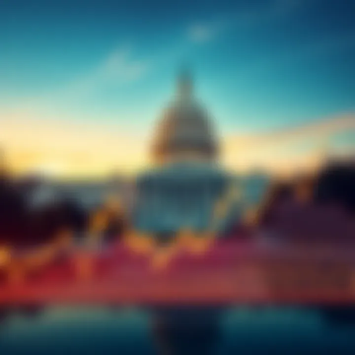 A graph showing Bitcoin price fluctuations against a backdrop of the US government building, emphasizing the impact of fiscal uncertainty.