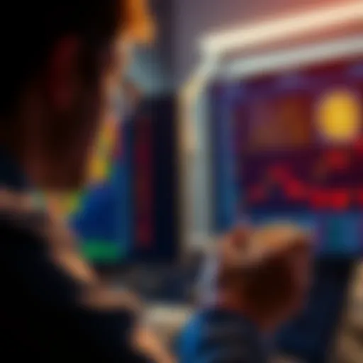 A person looking at a computer screen showing Bitcoin charts, with a sad expression, symbolizing regret over past investment decisions.