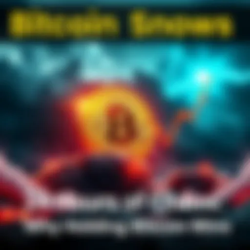 A visual representation of Bitcoin's strong performance during a chaotic market, with a chart trending upward against a backdrop of stormy weather.