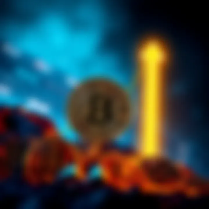 A graphic showing Bitcoin symbol with an upward trend arrow representing growth in value over the past year.