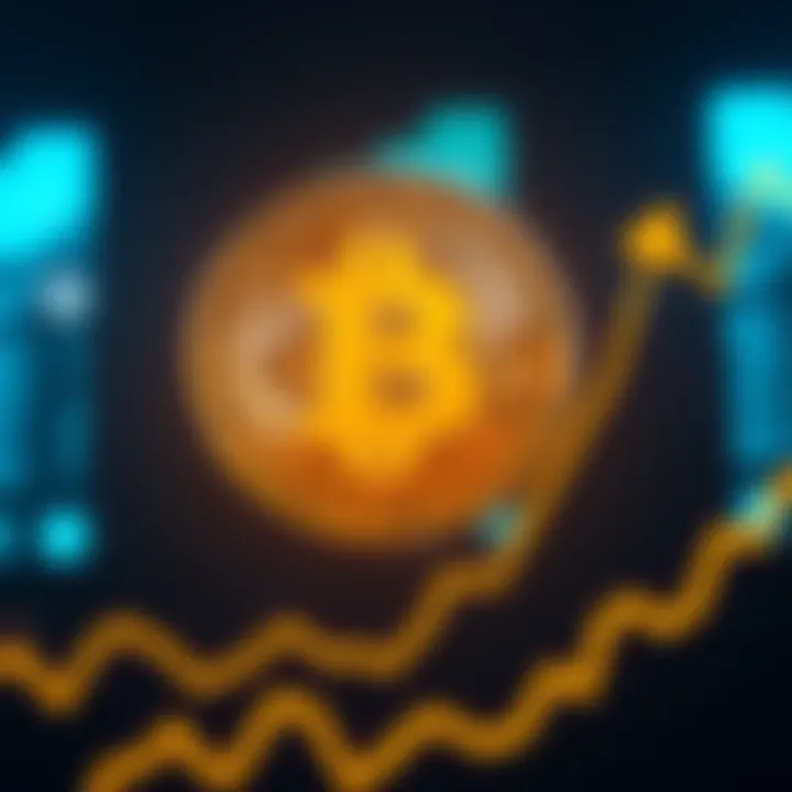 A Bitcoin symbol with an upward trending graph, showing the rise to a new all-time high in cryptocurrency.