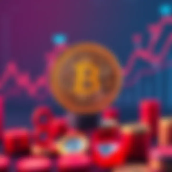 A digital representation of Bitcoin increasing in value with a backdrop of rising inflation graphs and currency symbols, illustrating the impact of inflation on cryptocurrency