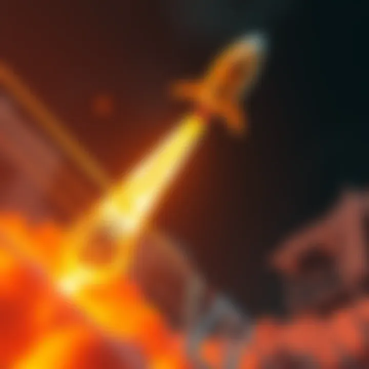 A representation of Bitcoin price shooting upwards with a rocket graphic, symbolizing a price surge after correction.