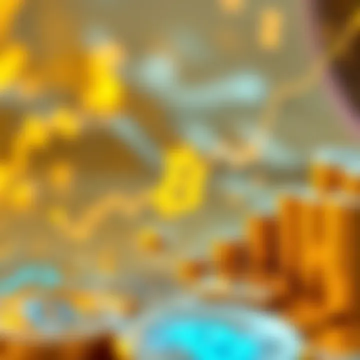 Graphic showing Bitcoin price rising with gold background