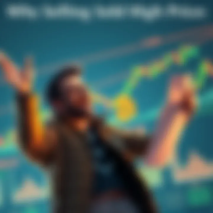 Bitcoin Sold at High Price A person celebrates selling Bitcoin for a high price, while looking at a market graph showing recent volatility, with calm expressions and financial papers in hand.