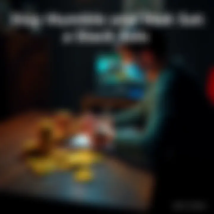 A person sitting at a table with Bitcoin coins and a notebook, showcasing a humble approach to investing.