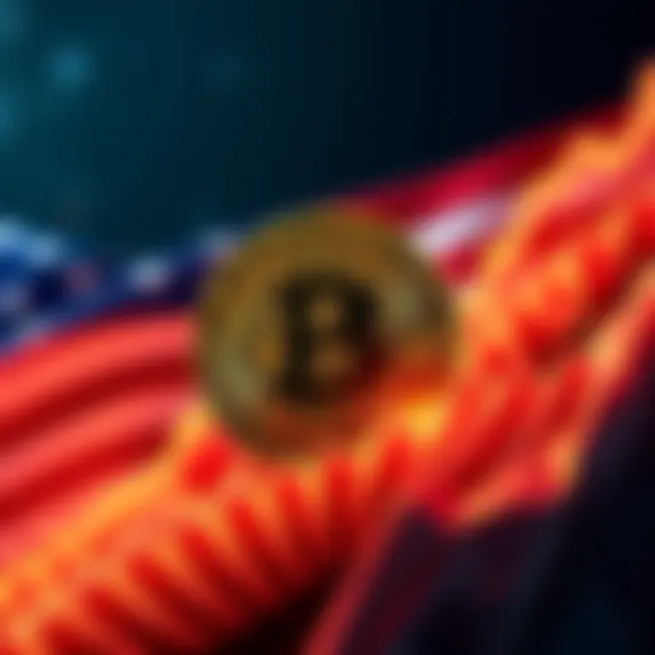 Bitcoin symbol rising with an American flag in the background, representing Trump's crypto initiative for 401(k) plans.