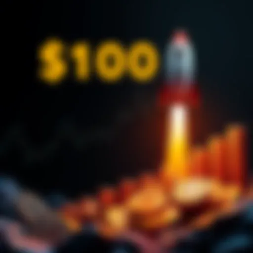 A graphic showing Bitcoin's price rise towards $100k with a rocket symbolizing rapid growth