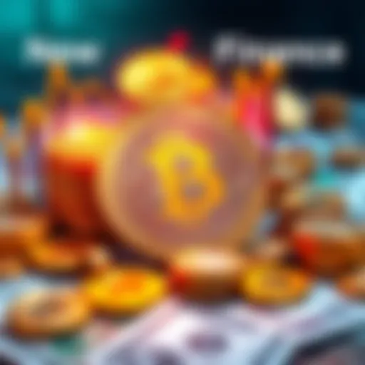 A graphic showing Bitcoin coins and traditional money symbols merging together, symbolizing the shift in the financial system.