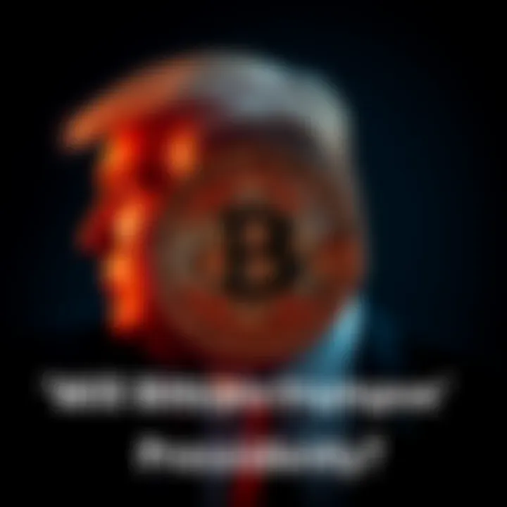 Bitcoin symbol with a silhouette of Donald Trump in the background