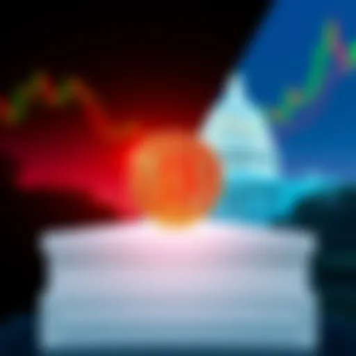 Concept image showing Bitcoin symbol with a backdrop of the US Capitol building and financial charts, representing the impact of the government shutdown on cryptocurrency.