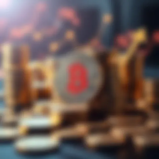 A visual representation of Bitcoin's stable value at 1 BTC, with coins stacked and growth arrows around them, signifying discussions of its future.