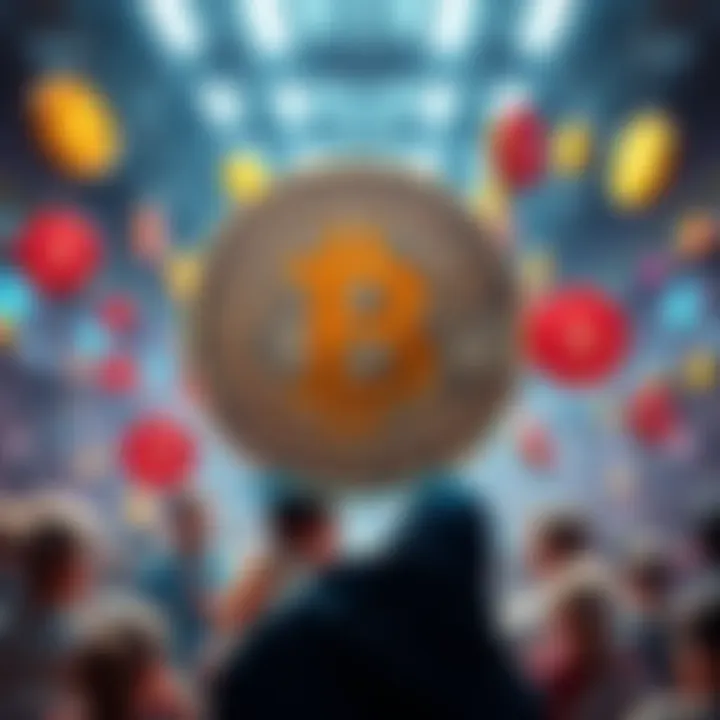 A visual representation of Bitcoin dominating a crypto forum discussion, with frustrated people wanting to talk about altcoins.