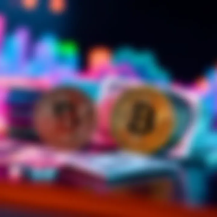 A visual comparison of Bitcoin and cash, showing a Bitcoin symbol next to cash bills to represent investment choices.
