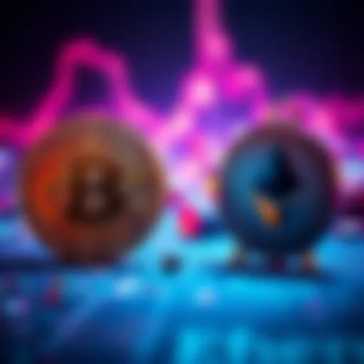 A visual comparison of Bitcoin and Ethereum symbols, representing investment choices in cryptocurrency.