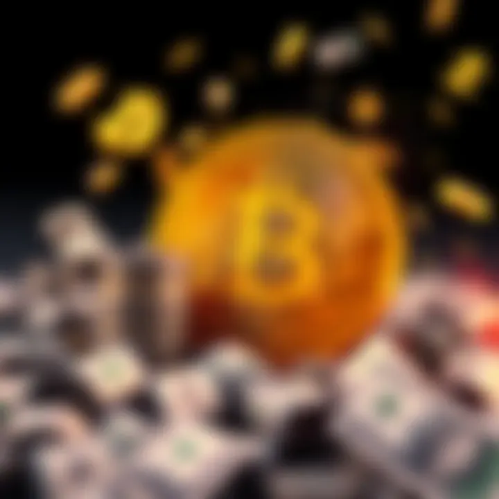 A visual representation of Bitcoin symbol clashing with traditional money symbols, illustrating the conflict between cryptocurrency and fiat currency.