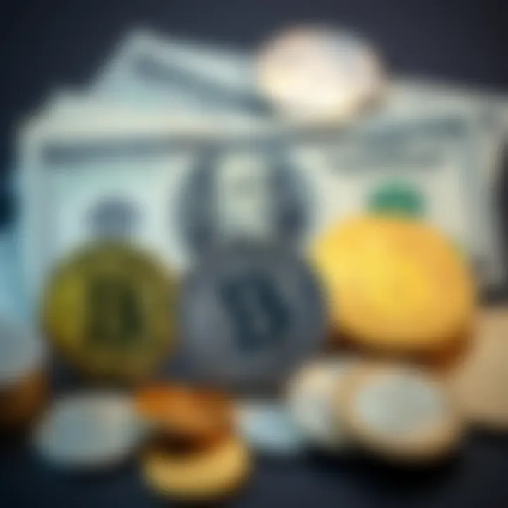 A graphic showing Bitcoin coins next to Gold and Silver coins along with a US dollar bill, illustrating the differences in money's characteristics.