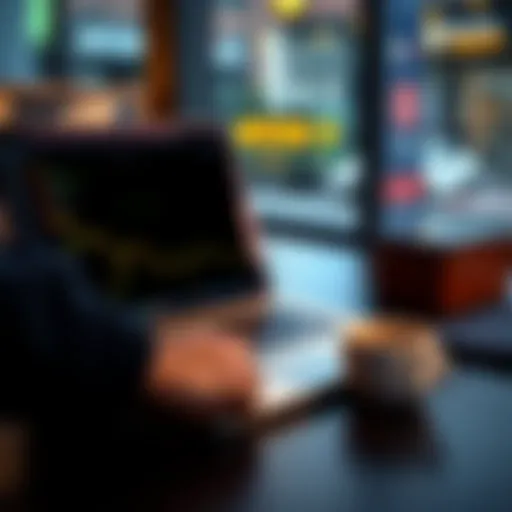 A person setting up a Bitcoin wallet on a laptop with a coffee cup beside them