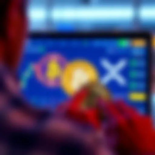 A person swapping Bitcoin for XRP on a crypto exchange platform, showing the Bitcoin logo and XRP logo on the screen.