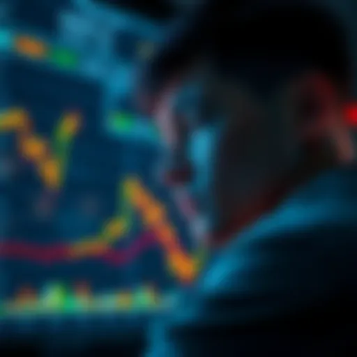 Individual contemplating a Bitcoin price chart with a worried expression, reflecting on market changes