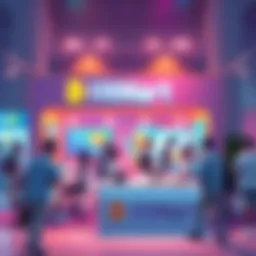 A lively BitMart booth with people playing games and enjoying free coffee at TOKEN2049 in Singapore