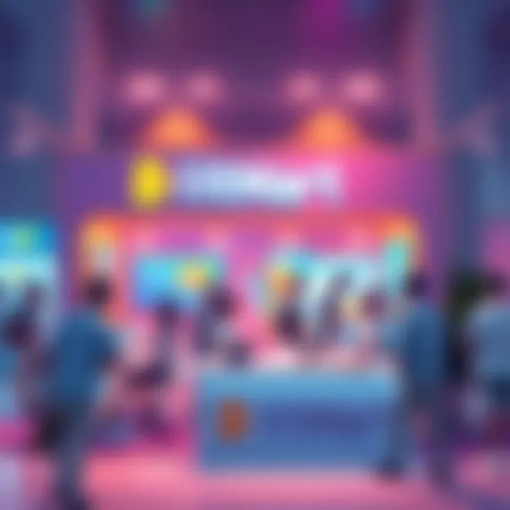 A lively BitMart booth with people playing games and enjoying free coffee at TOKEN2049 in Singapore
