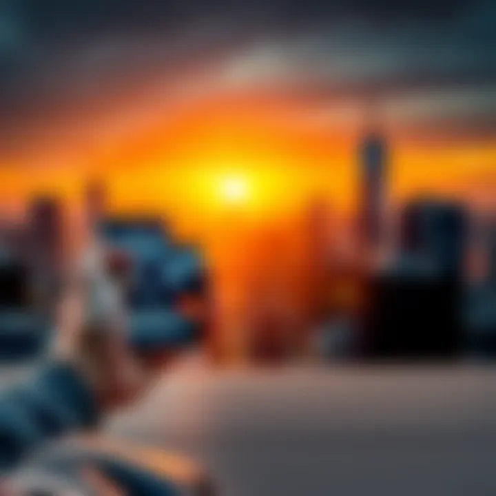 A person holding a BitMart Card alongside a smartphone showing cryptocurrency transactions, set against a background of a cityscape.