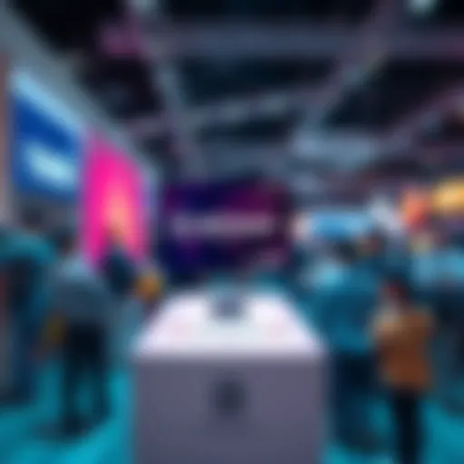 A close-up of the BitMart Card being showcased at TOKEN2049 in Singapore, with visitors engaging around it.
