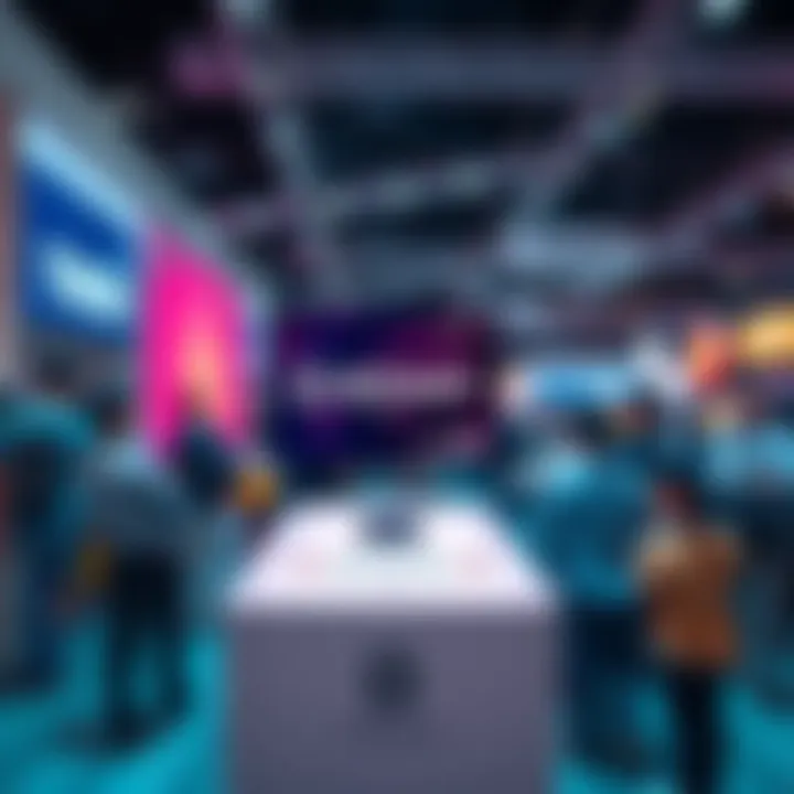 A close-up of the BitMart Card being showcased at TOKEN2049 in Singapore, with visitors engaging around it.