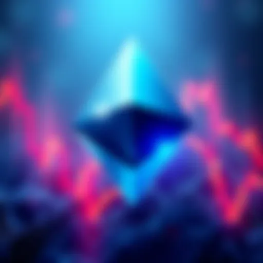 Graphic showing a large Ethereum logo with a downward trending stock chart, symbolizing Bitmine's stock drop despite their ETH purchase.