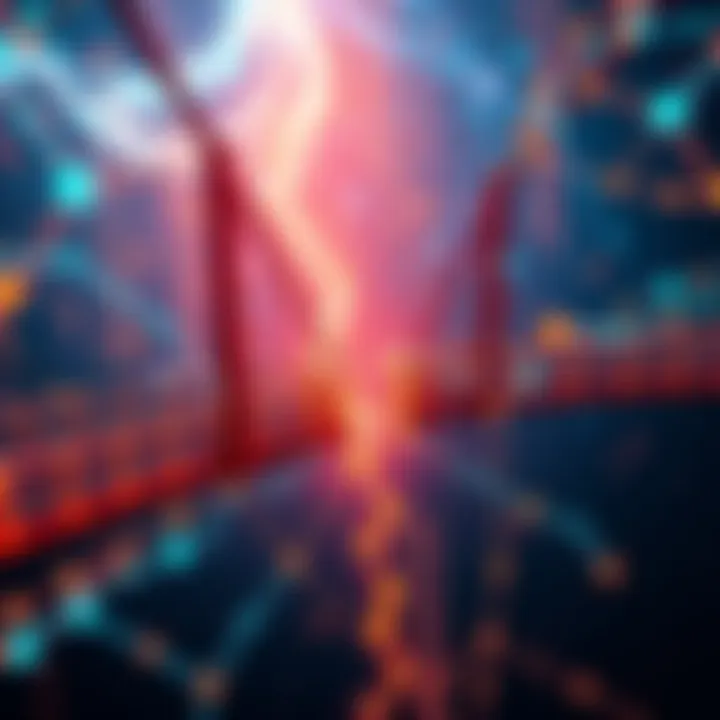 A visual representation of blockchain networks with a broken bridge symbolizing the hack's effect on projects like Solana.