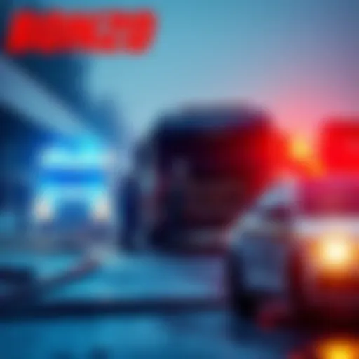 Emergency services responding to the Bonzo crash site with damaged vehicles and onlookers
