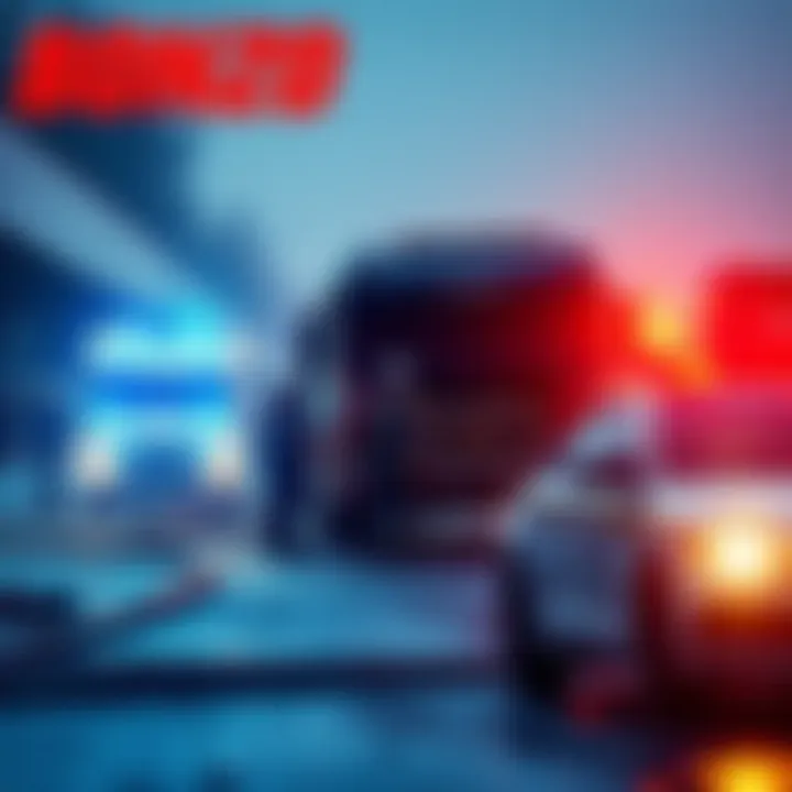 Emergency services responding to the Bonzo crash site with damaged vehicles and onlookers