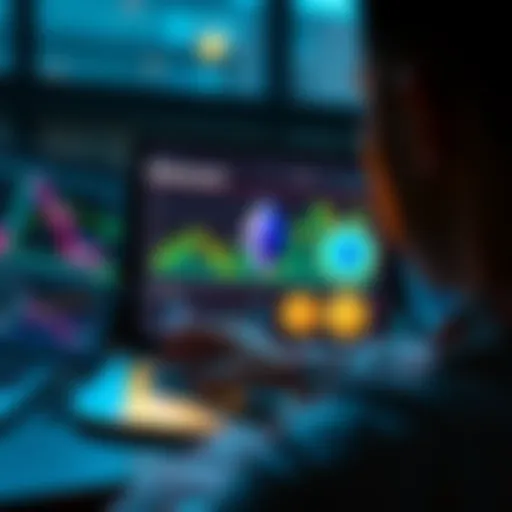 A person looking at a laptop showing cryptocurrency graphs and Ethereum logos, symbolizing the concept of crypto loans.