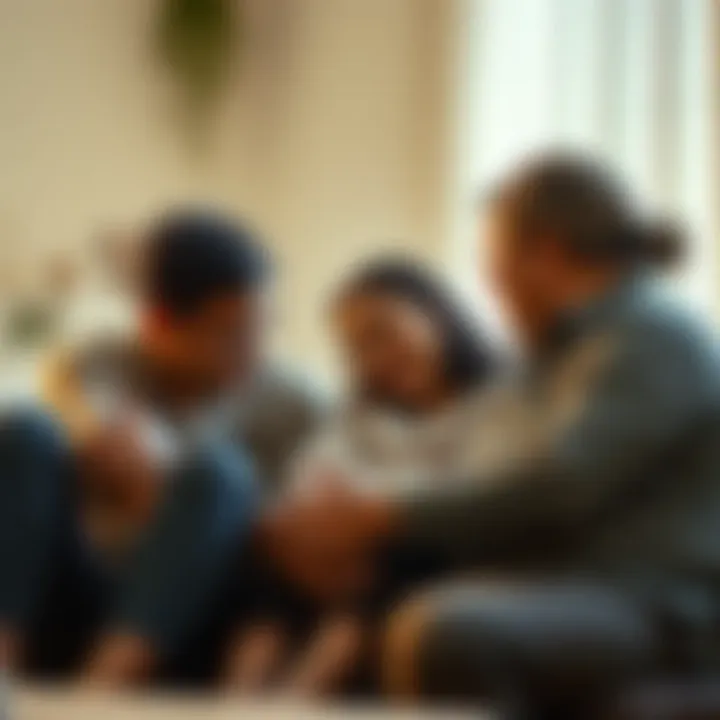 A family gathered together, sharing supportive and loving moments, symbolizing healing and connection.