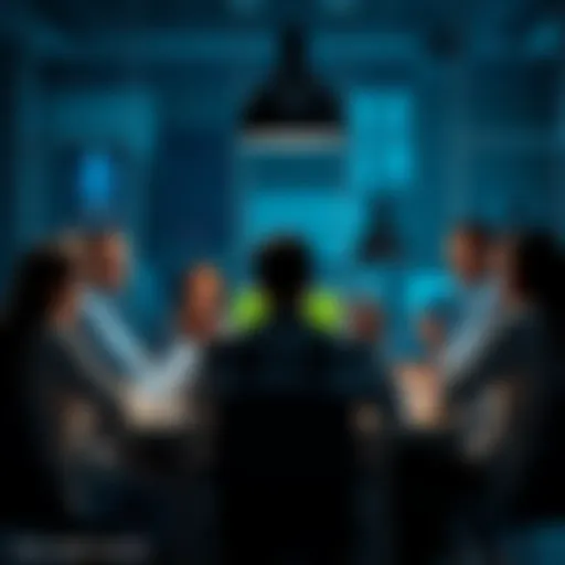 A group of people discussing around a table, showing excitement over a recent breakthrough.