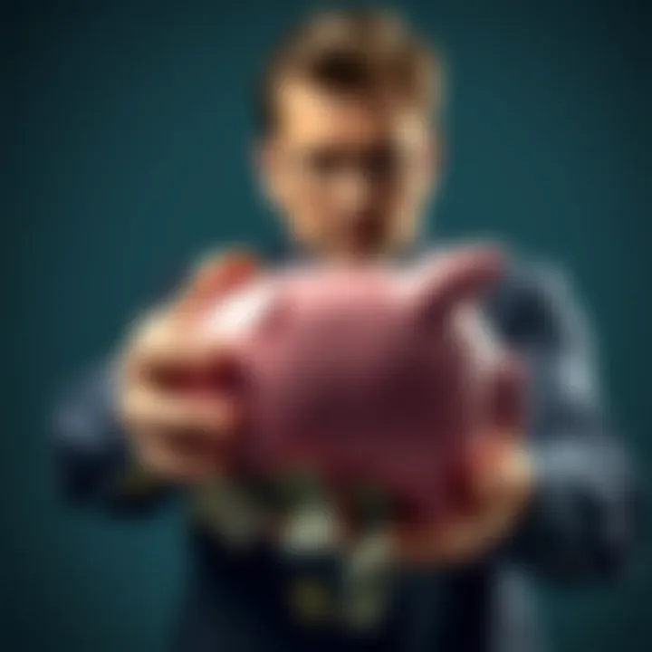 A concerned person looking at a broken piggy bank with money spilling out