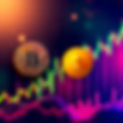 Graph showing Bitcoin and Ethereum prices rising with small icons representing altcoins in the background