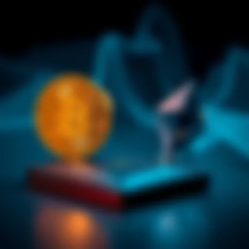Representation of a secure swap between Bitcoin and Ethereum with symbols of both cryptocurrencies and a hard wallet