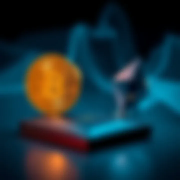 Representation of a secure swap between Bitcoin and Ethereum with symbols of both cryptocurrencies and a hard wallet