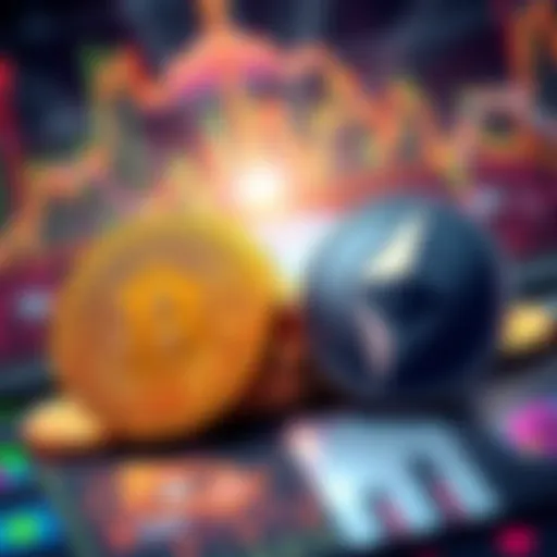 An illustration showing Bitcoin and Ethereum coins being swapped on a digital platform, emphasizing trustless and decentralized methods.