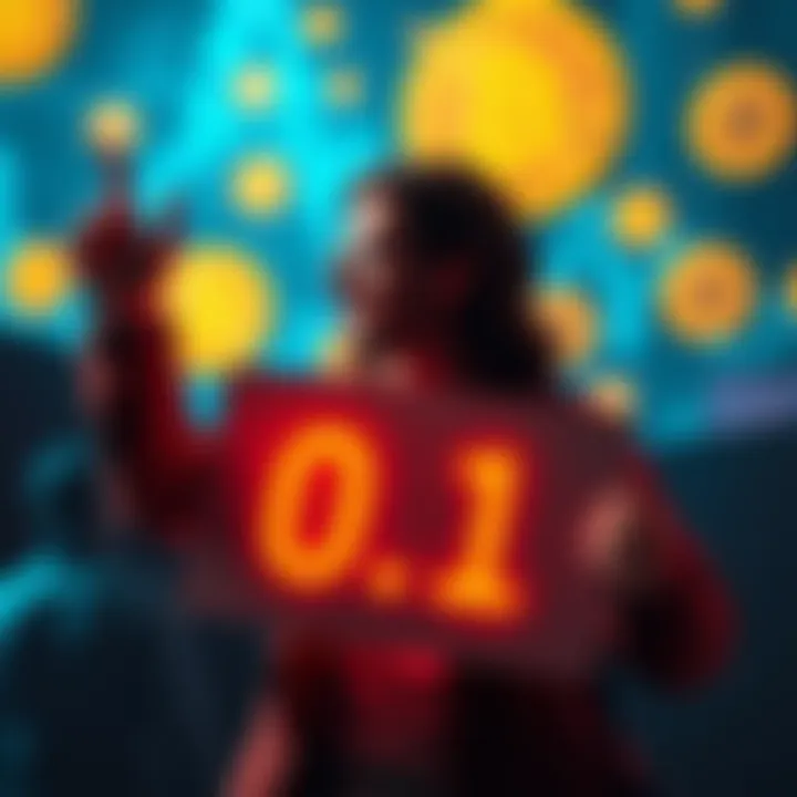 Bitcoin milestone celebration A crypto enthusiast holds a sign celebrating crossing the 0.1 BTC mark, with Bitcoin logos in the background