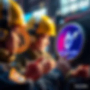 A graphic showing BTC miners looking at Ethereum and Solana logos, symbolizing a shift in focus due to profit challenges.