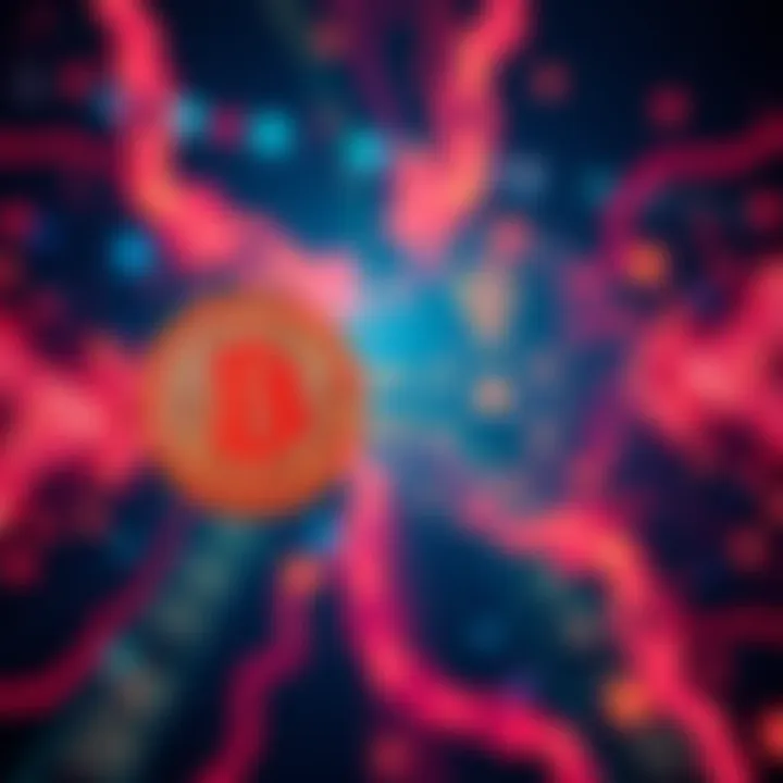 A graphic showing the exchange of Bitcoin for Solana with arrows and symbols representing each cryptocurrency