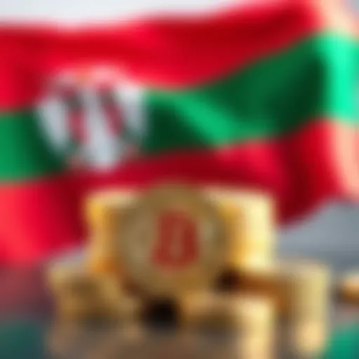 A visual of stacked Bitcoin coins beside a Bulgarian flag, representing Bulgaria's past sale of Bitcoin and its current financial implications.