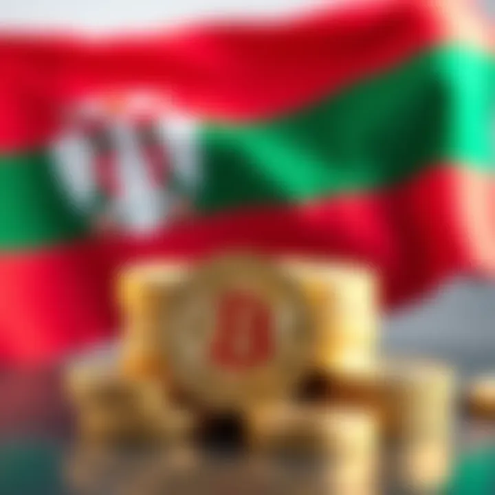 A visual of stacked Bitcoin coins beside a Bulgarian flag, representing Bulgaria's past sale of Bitcoin and its current financial implications.