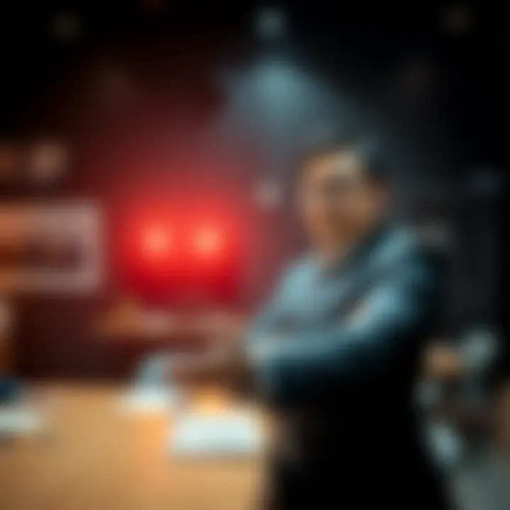 A business person confidently holding their ground in a meeting, showcasing determination and strength in selling decisions.