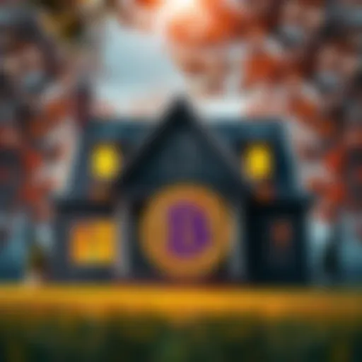 A conceptual image showing a house with a Buttcoin symbol in front, representing the use of Buttcoin as collateral for mortgages.